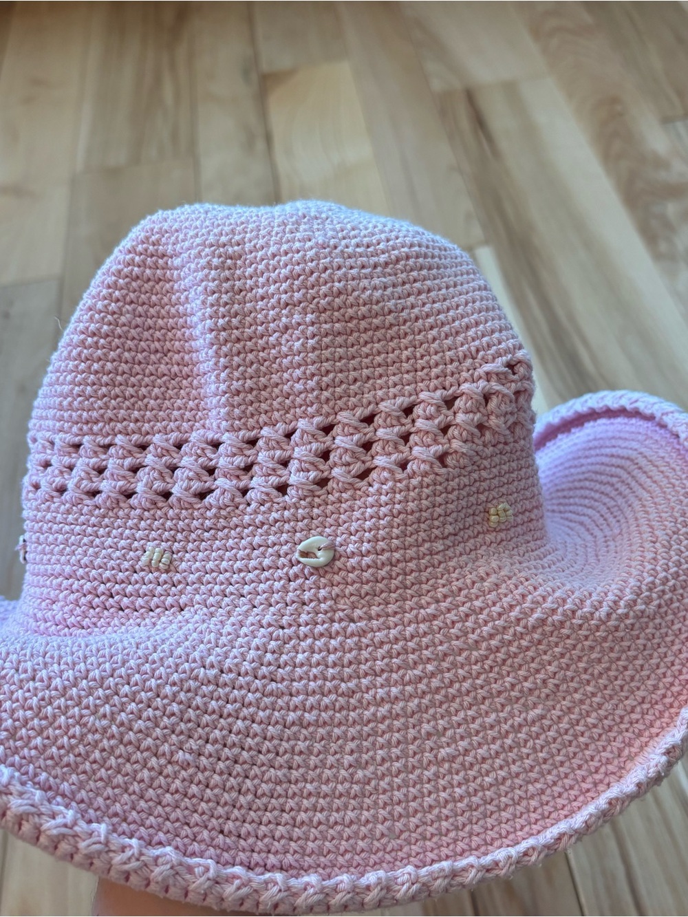 Island Planet Miami Beach Pink Cotton Seashell Embellished Sun Hat